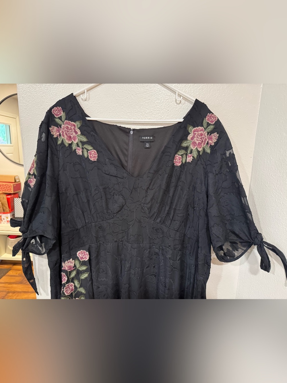 torrid Black Maxi Dress with Pink Rose Embroidery - Picture 2 of 4
